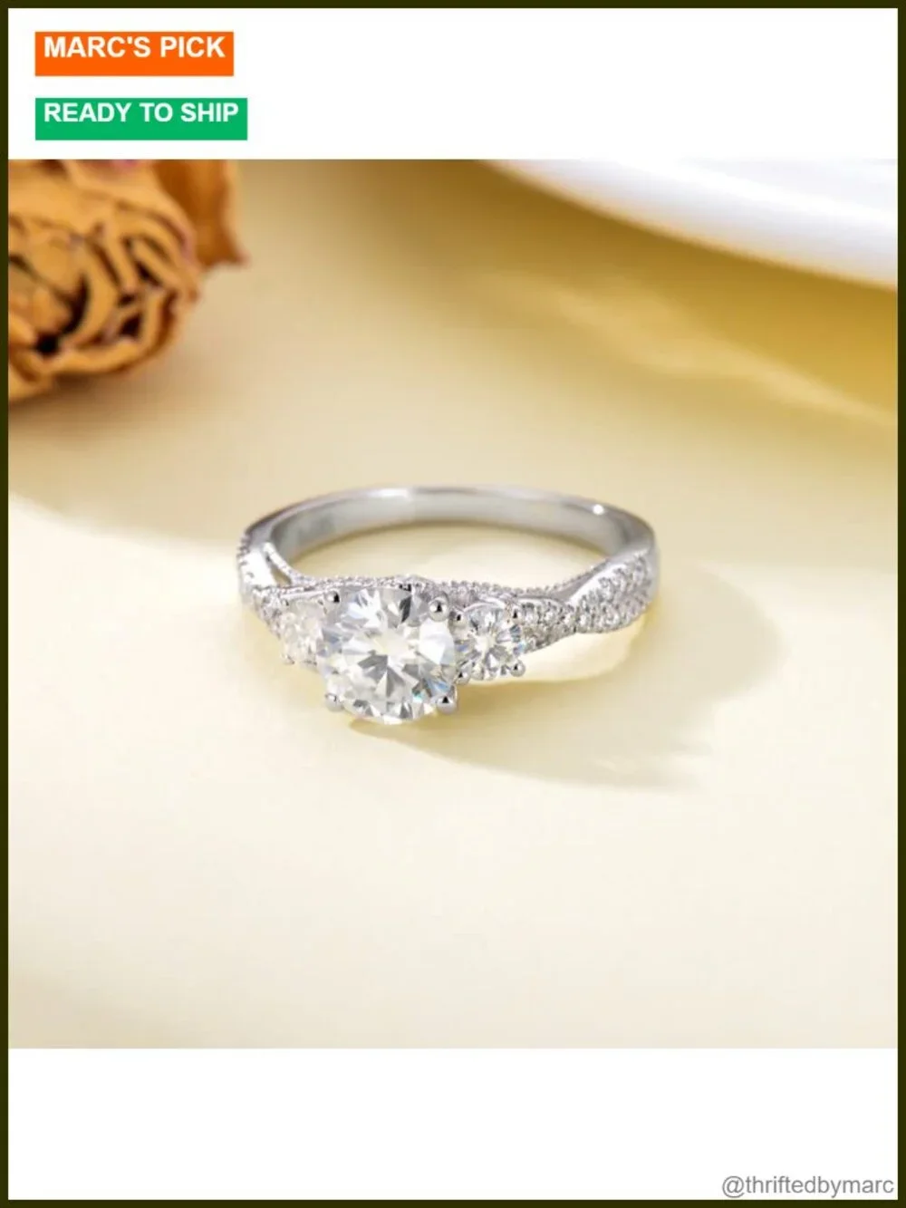 1.5 Carat Moissanite Engagement Ring Platinum Plated Silver